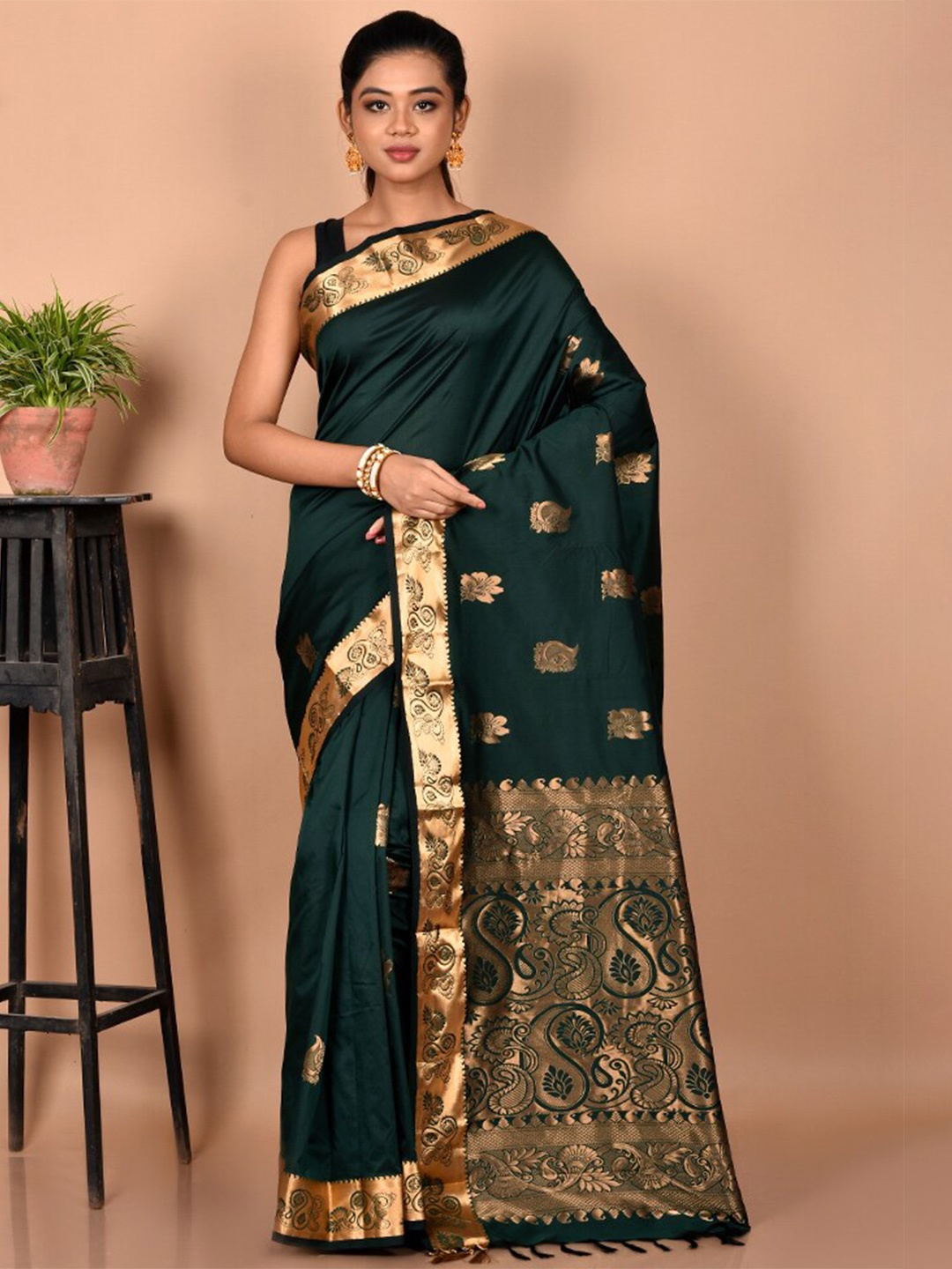 

AllSilks Woven Design Zari Kanjeevaram Saree, Green