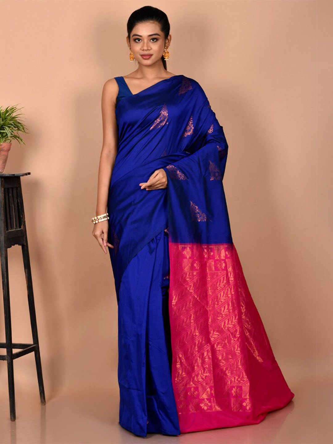 

AllSilks Blue & Pink Woven Design Zari Silk Blend Kanjeevaram Saree