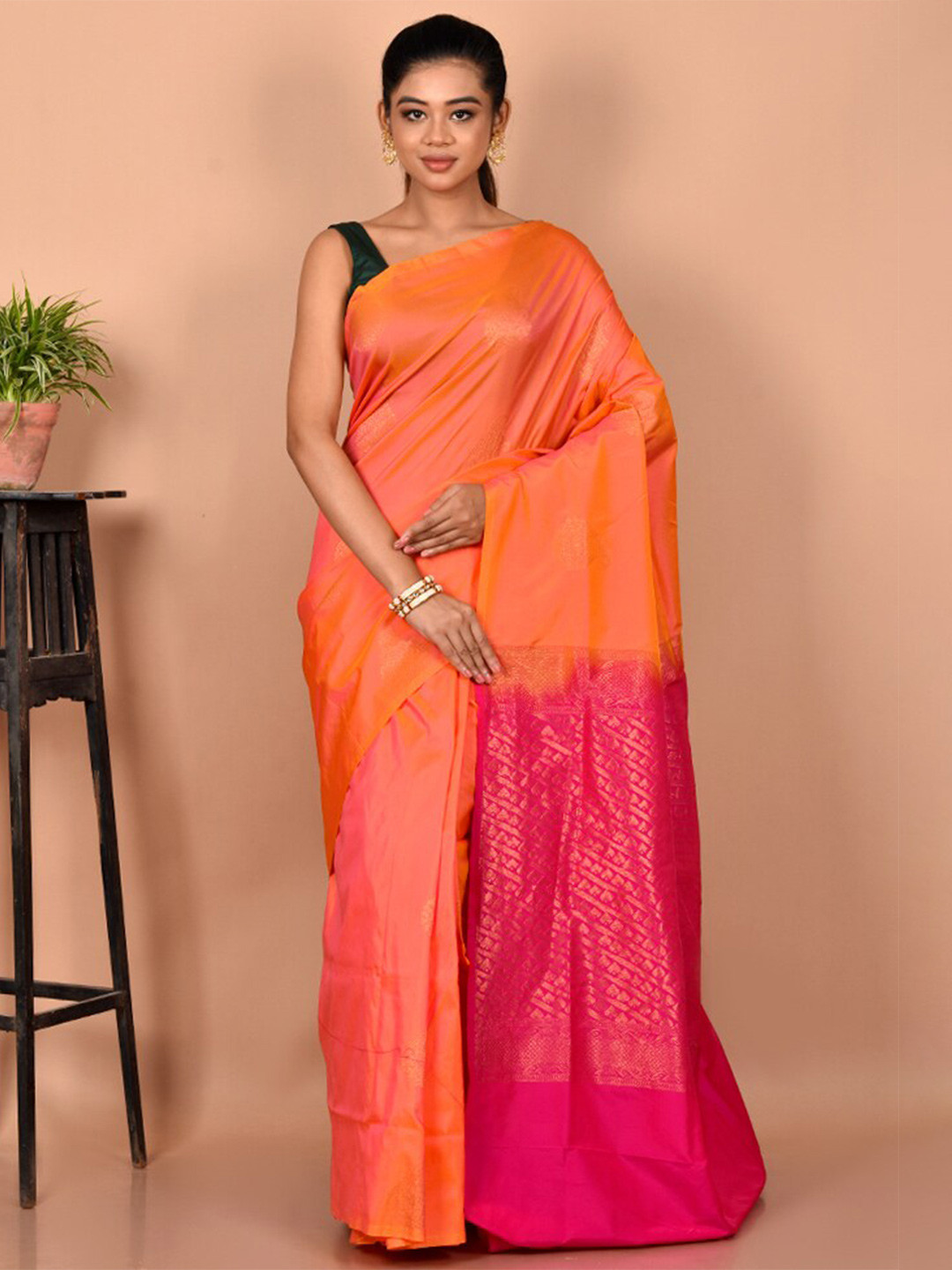

AllSilks Woven Design Zari Kanjeevaram Saree, Rust