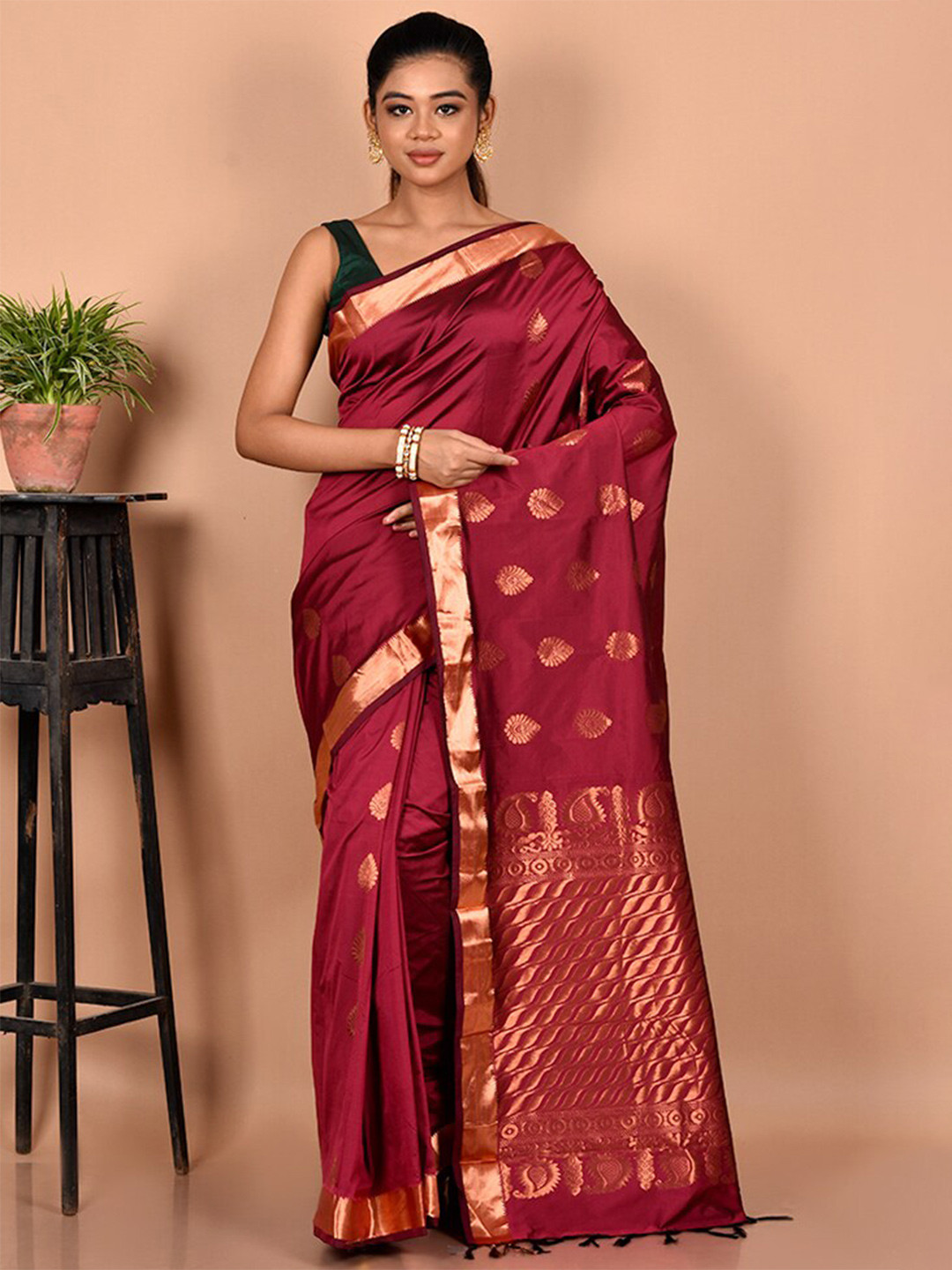 

AllSilks Woven Design Zari Kanjeevaram Saree, Maroon