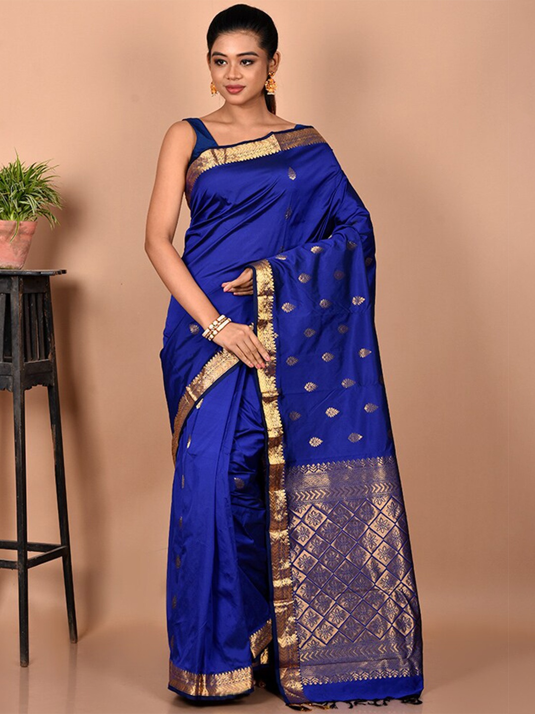 

AllSilks Woven Design Zari Kanjeevaram Saree, Blue