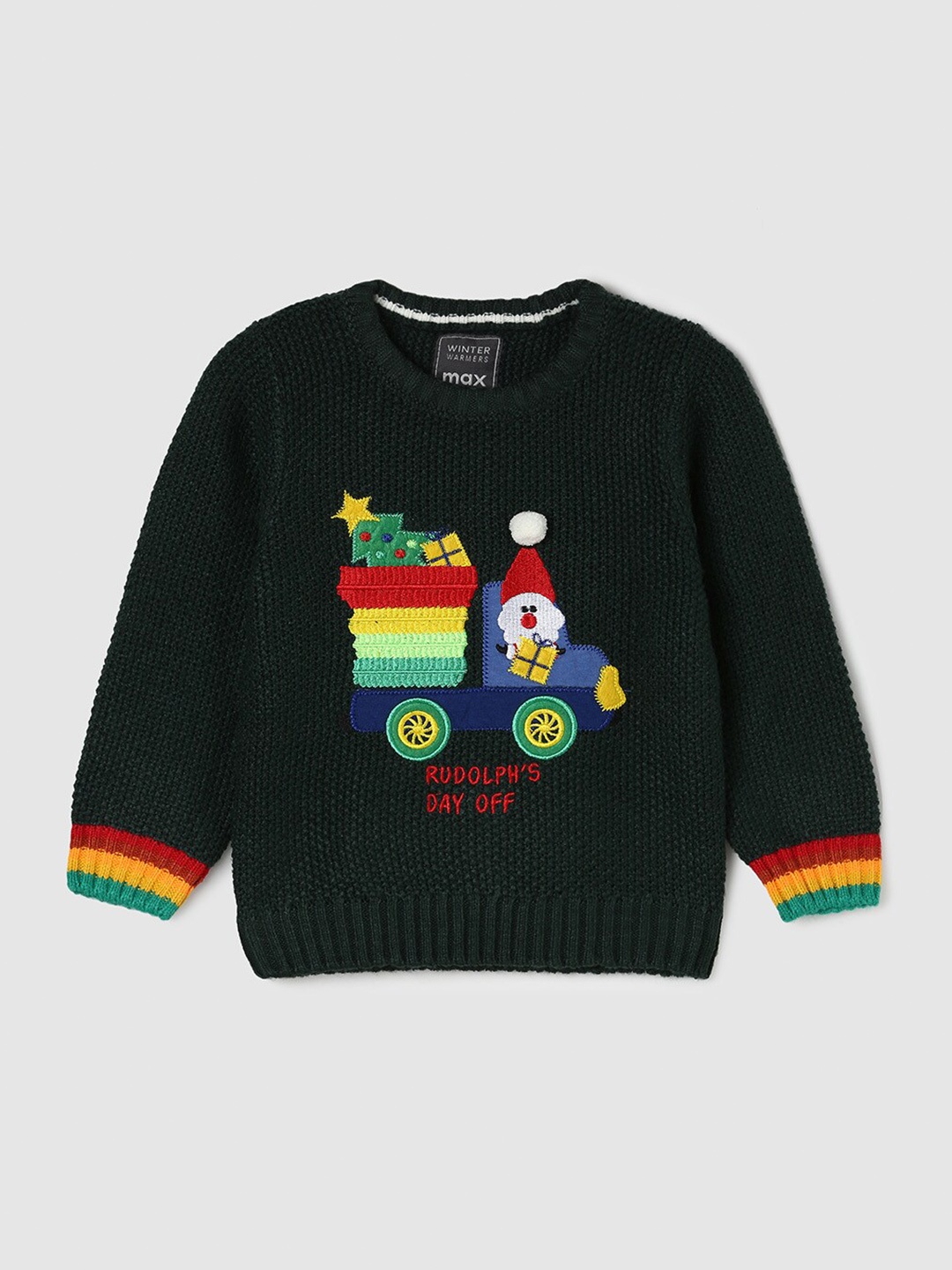 

max Boys Embroidered Acrylic Pullover, Green