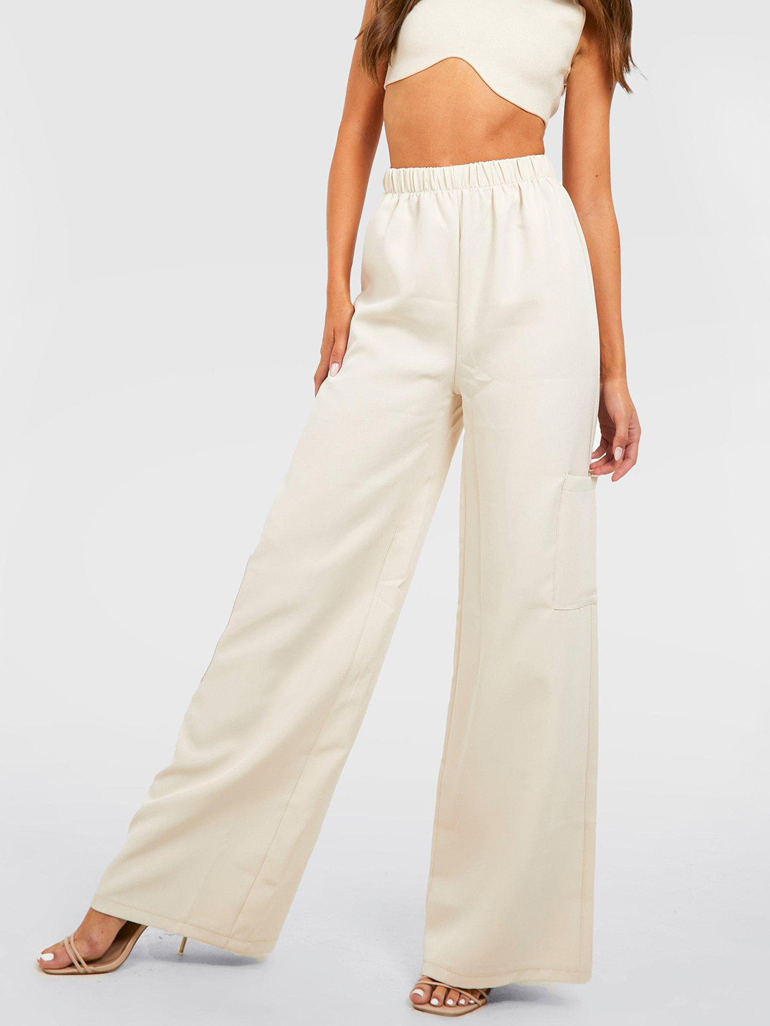

Boohoo Women Elasticated Waist Pocket Trouser, White