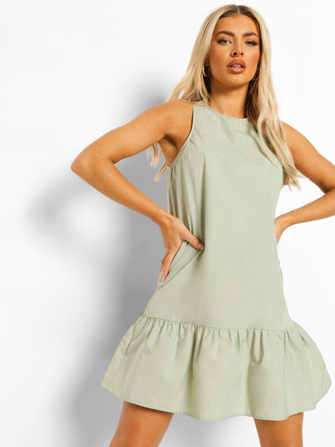 

Boohoo Frill Detail Drop-Waist Dress, Green