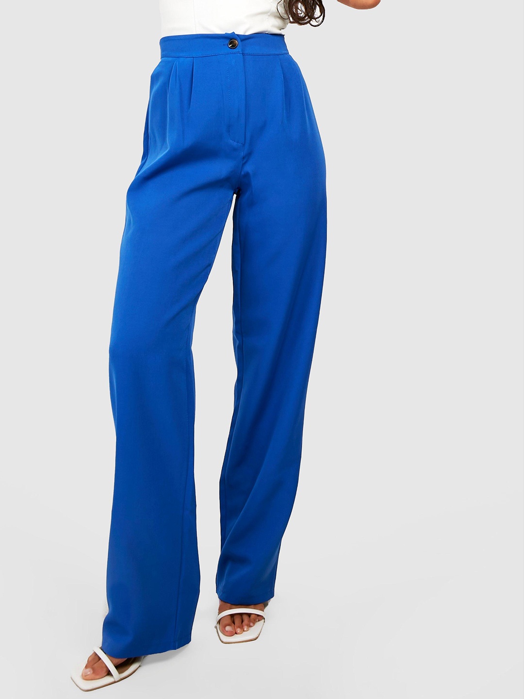 

Boohoo Women High Waisted Straight Leg Trouser, Blue