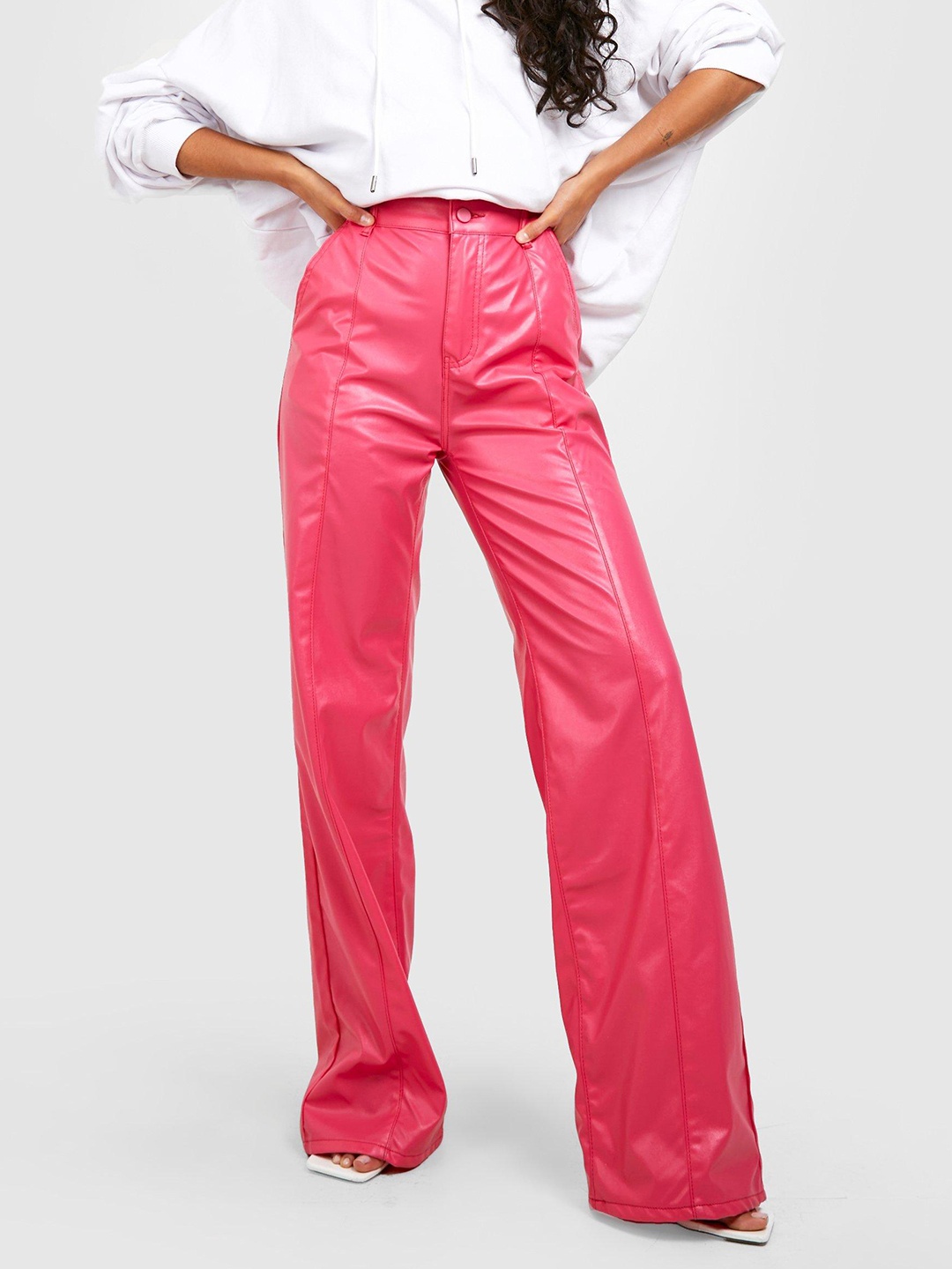 

Boohoo Women High Waist Faux Leather Trouser, Pink