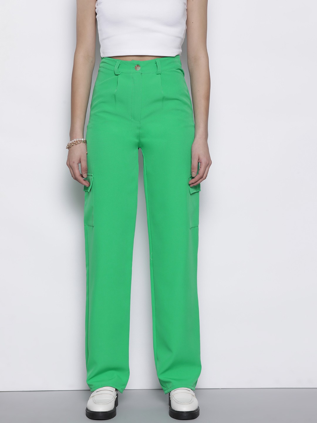 

Boohoo Women Wide Leg Cargos Trousers, Green