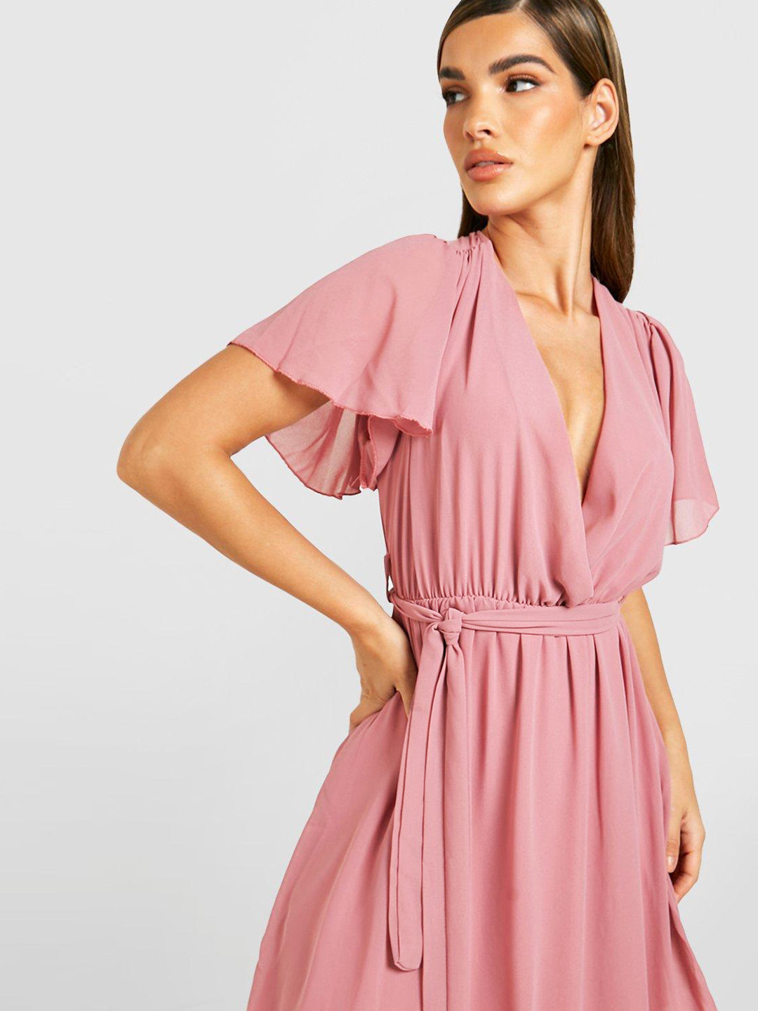 

Boohoo Plunge V-Neck A-Line Dress, Pink