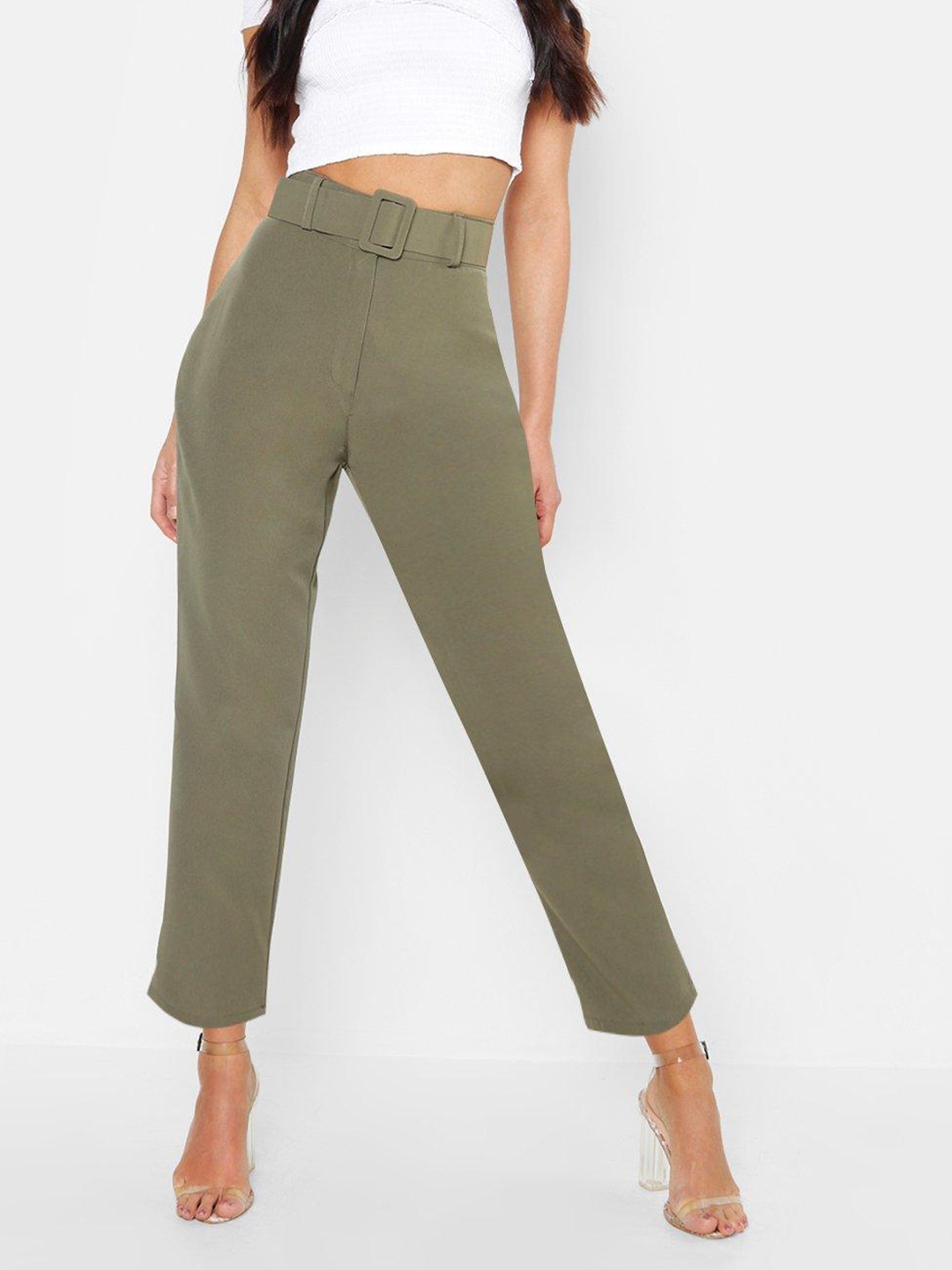 

Boohoo Women Straight Tapered Trouser, Green