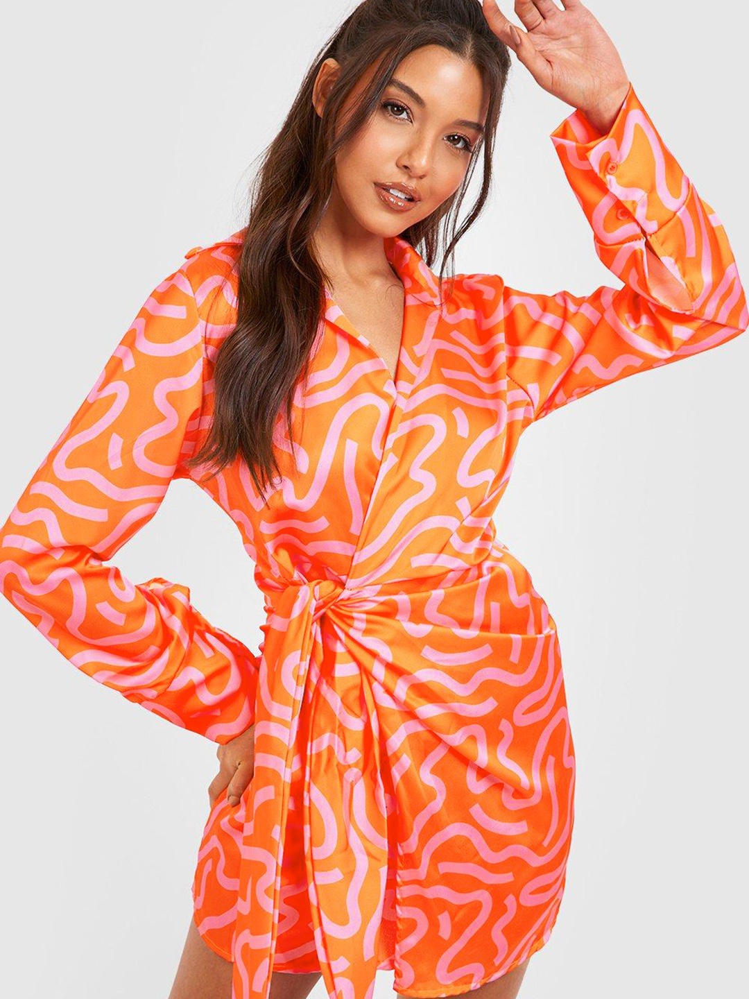 

Boohoo Abstract Printed Wrap Dress, Pink