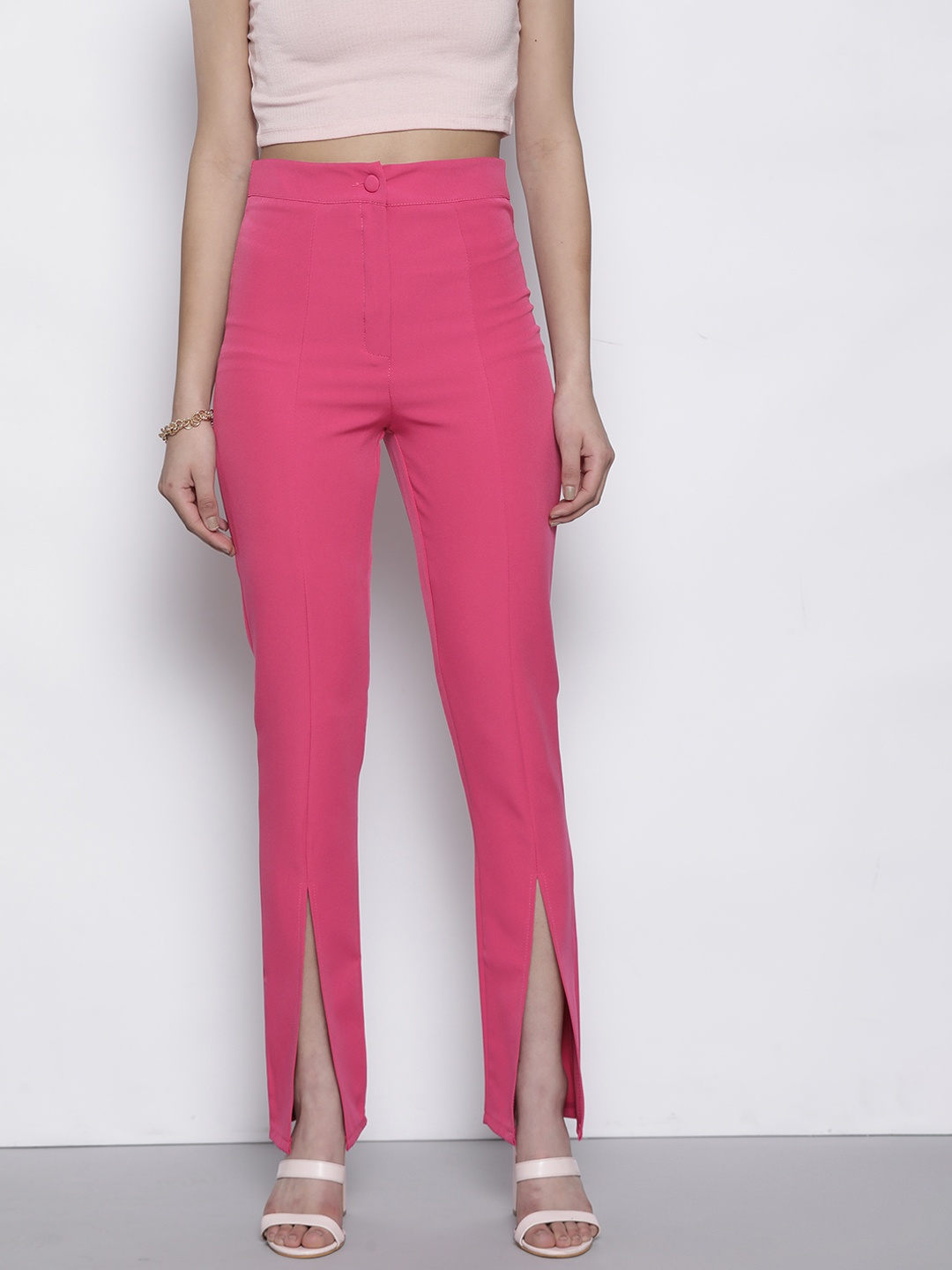

Boohoo Women Split Hem Slim Fit Tailored Trousers, Pink