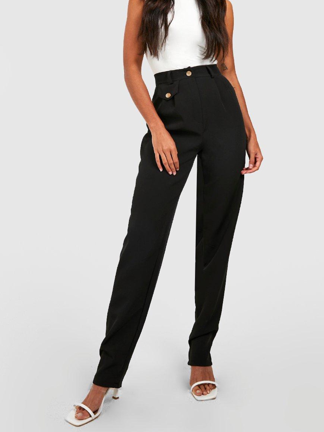 

Boohoo Women Pocket Tab Straight Leg Trouser, Black