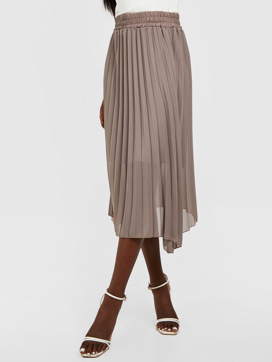 

Boohoo Chiffon Accordion Pleated Flared Midi Skirt, Taupe