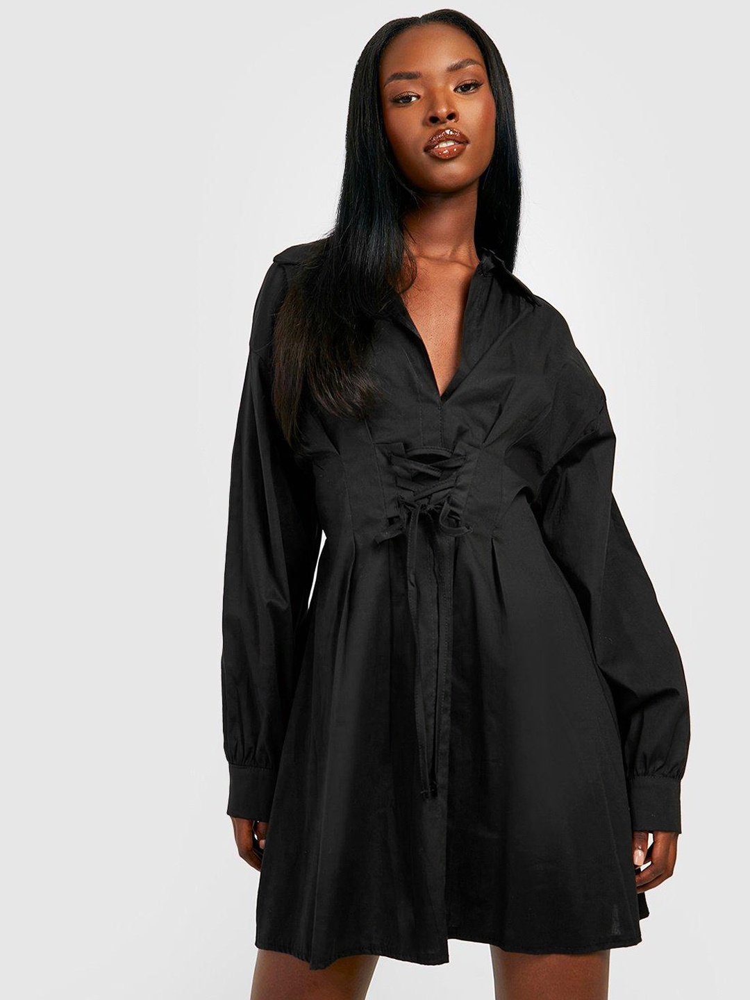 

Boohoo V-Neck A-Line Dress, Black