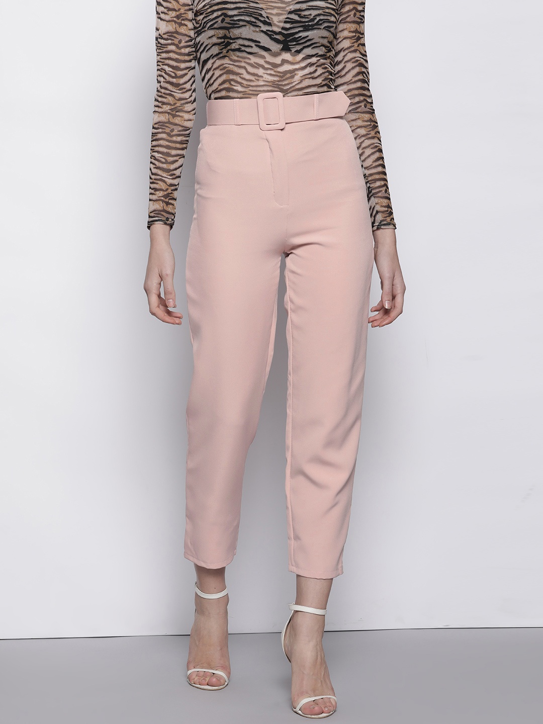 

Boohoo Women Woven Tapered Fit Trousers, Pink