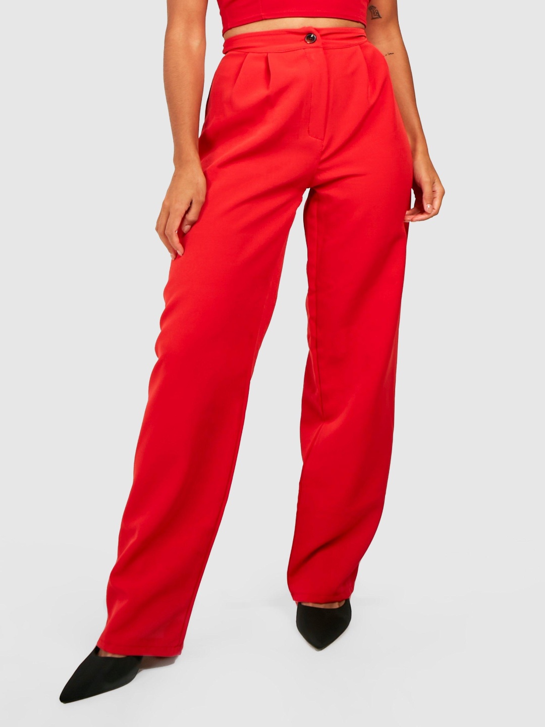 

Boohoo Women High Waisted Straight Leg Trouser, Red