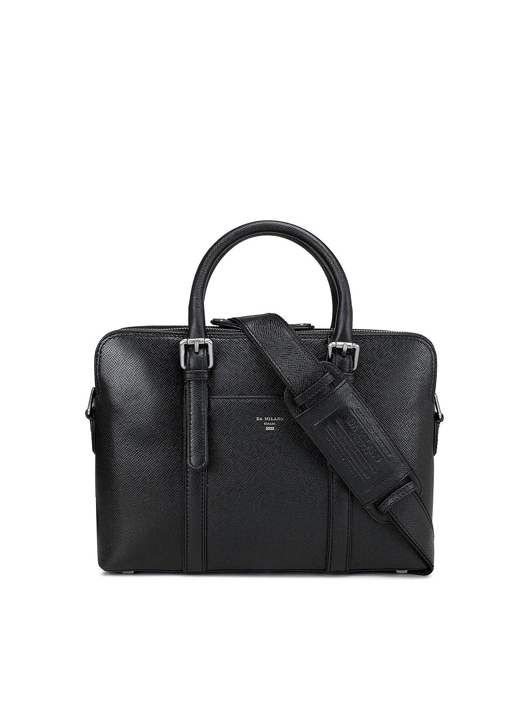 

Da Milano Men Textured Leather Laptop Bag, Black