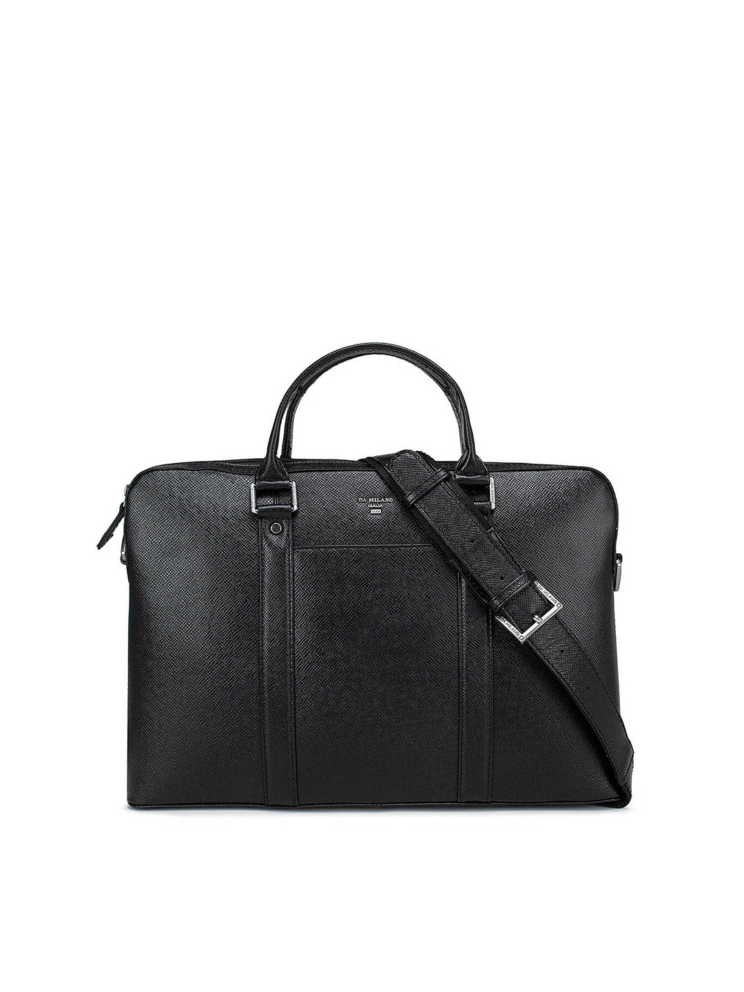 

Da Milano Men Textured Leather Laptop Sleeve, Black