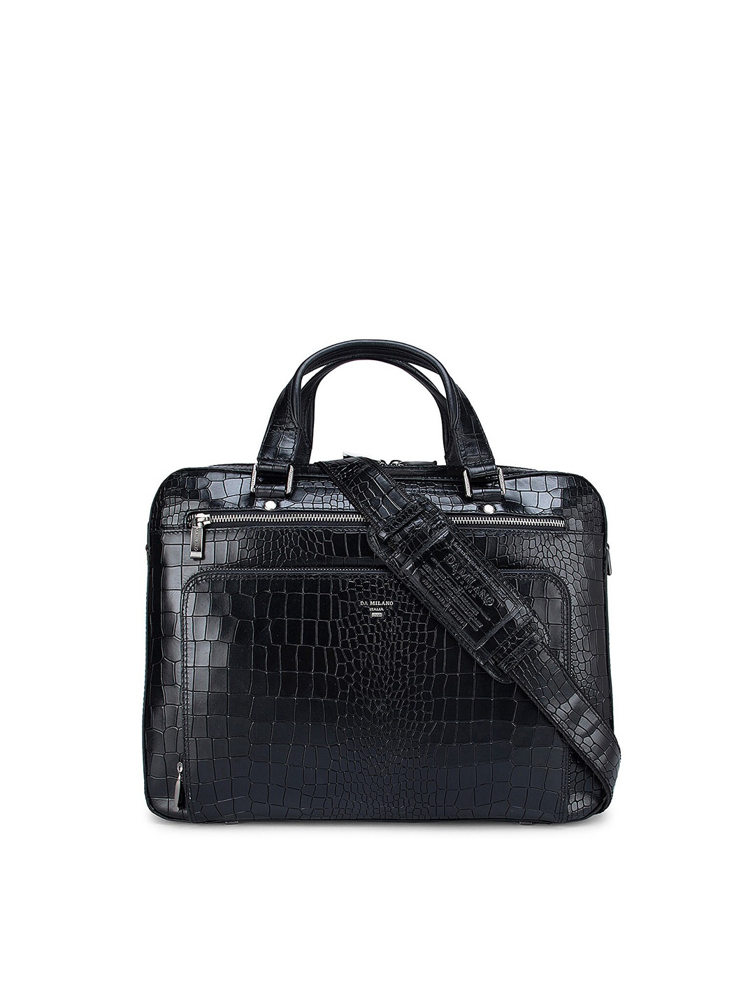 

Da Milano Men Textured Leather Laptop Bag, Black