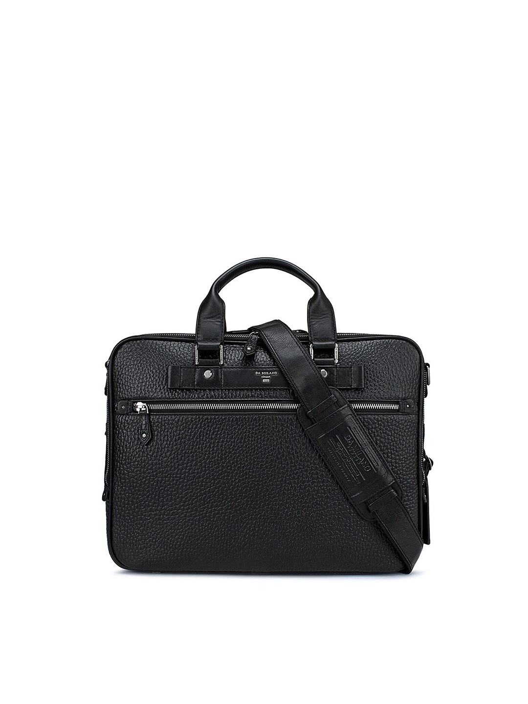 

Da Milano Men Textured Leather Laptop Bag, Black