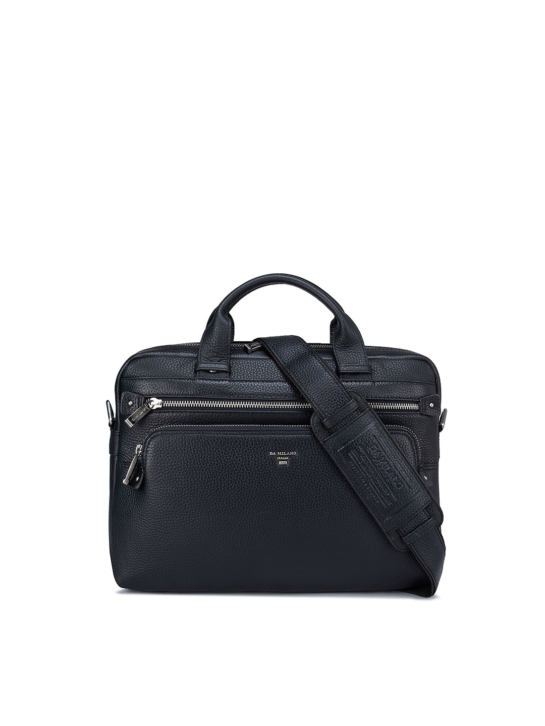 

Da Milano Men Textured Leather Laptop Bag, Black