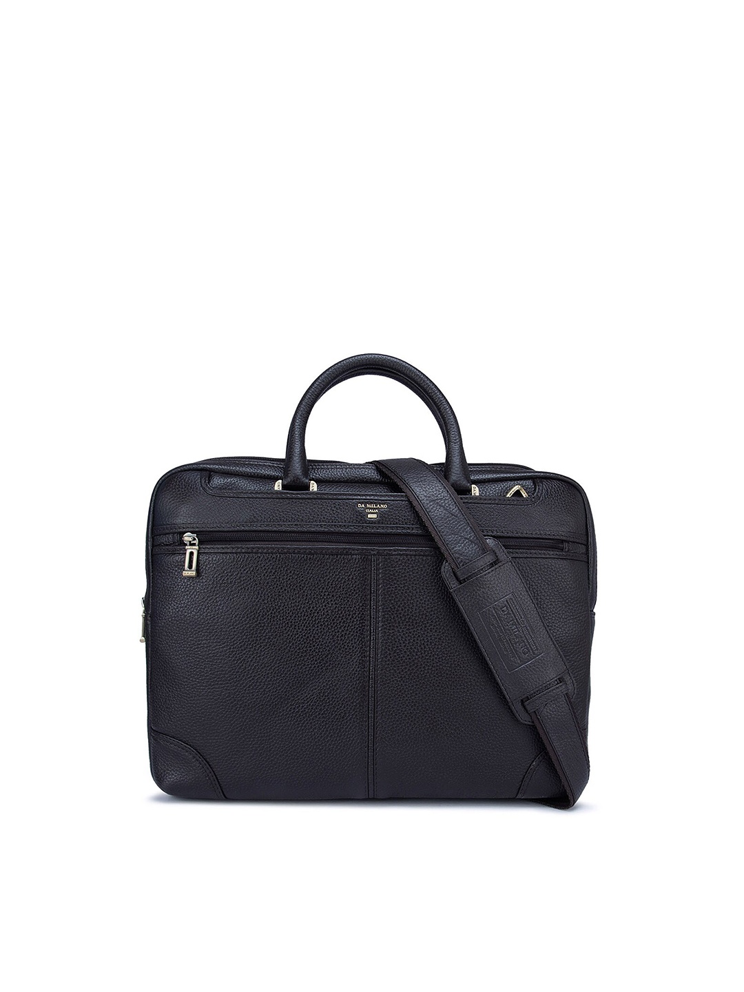 

Da Milano Men Textured Leather Laptop Bag, Black