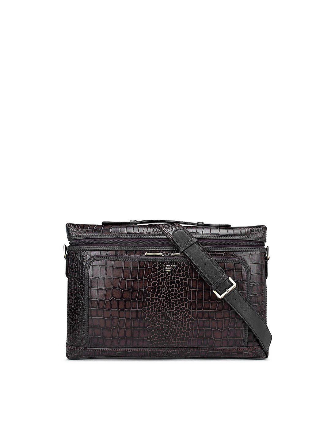 

Da Milano Men Textured Leather Laptop Sleeve, Brown
