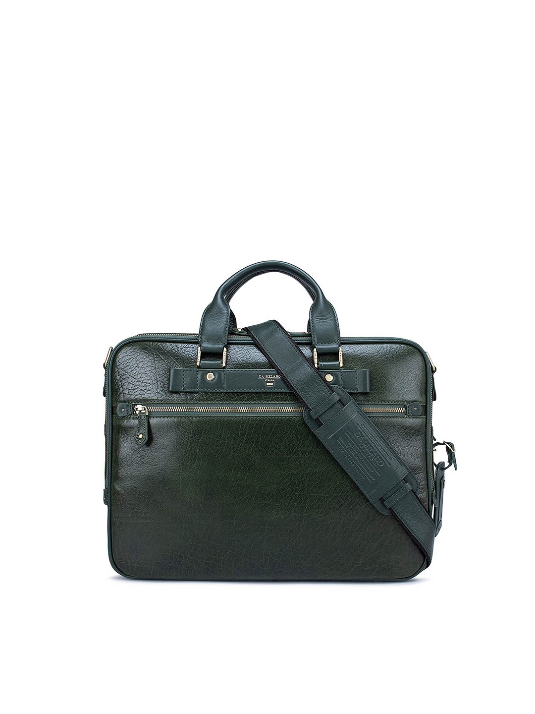 

Da Milano Men Textured Leather Laptop Bag, Green