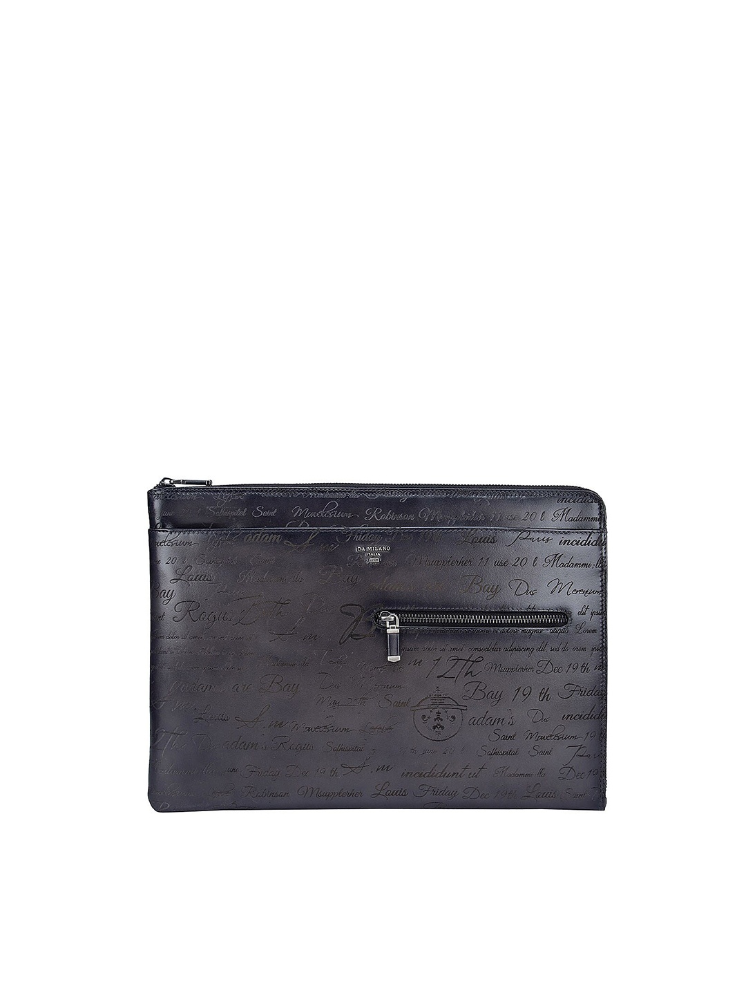 

Da Milano Men Textured Leather Laptop Sleeve, Grey