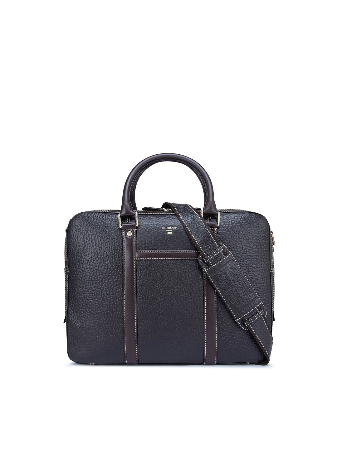 

Da Milano Men Textured Leather Laptop Bag, Navy blue