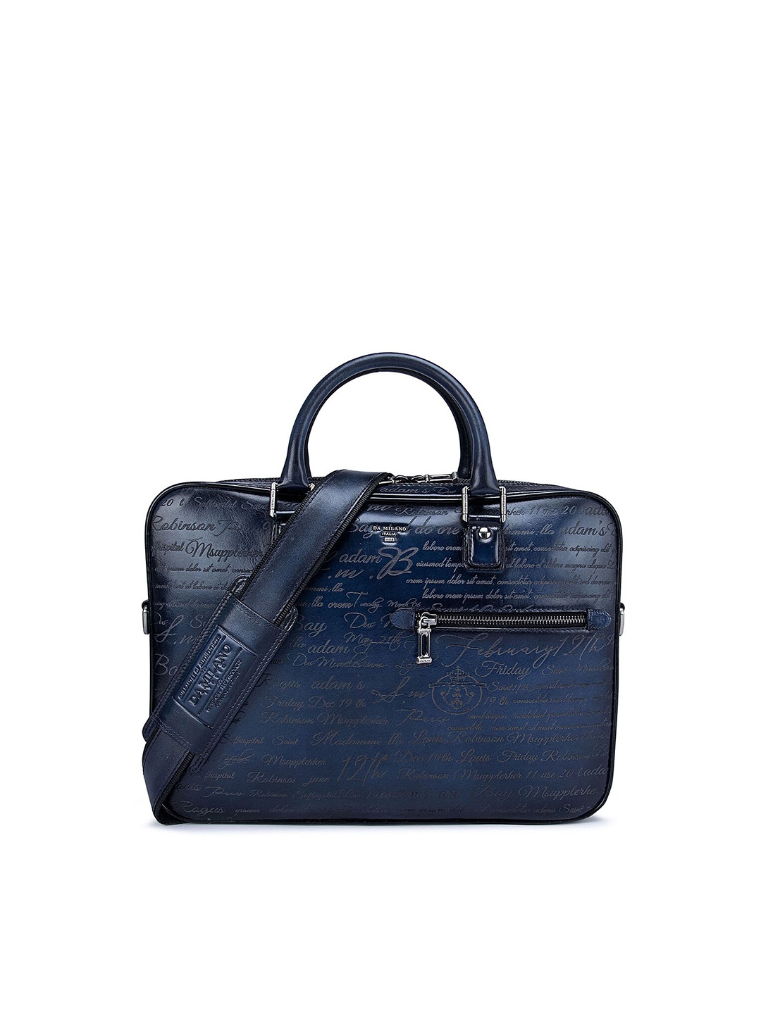 

Da Milano Men Textured Leather Laptop Bag, Navy blue