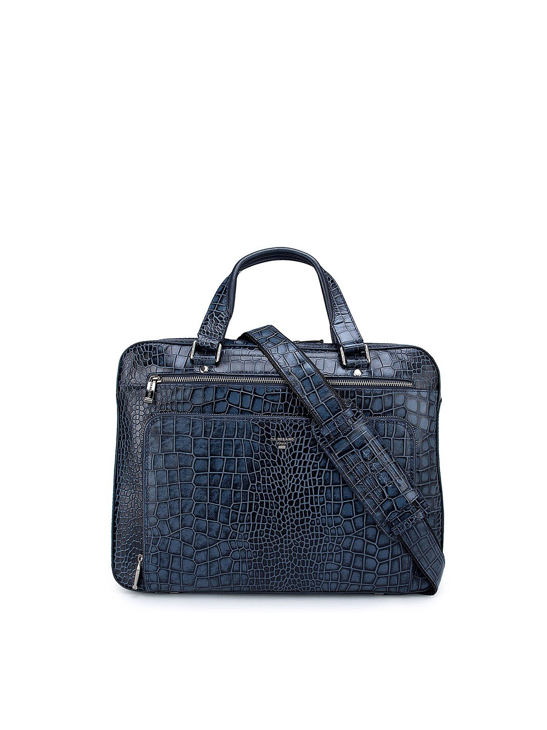 

Da Milano Men Textured Leather Laptop Bag, Navy blue
