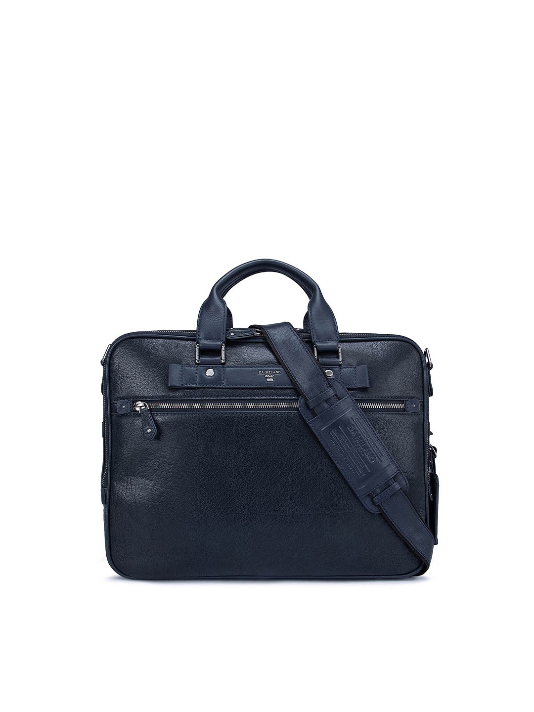 

Da Milano Men Textured Leather Laptop Bag, Navy blue