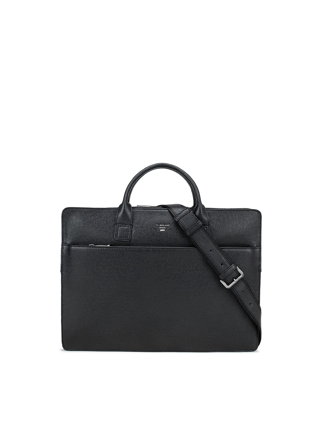 

Da Milano Men Textured Leather Laptop Sleeve, Black