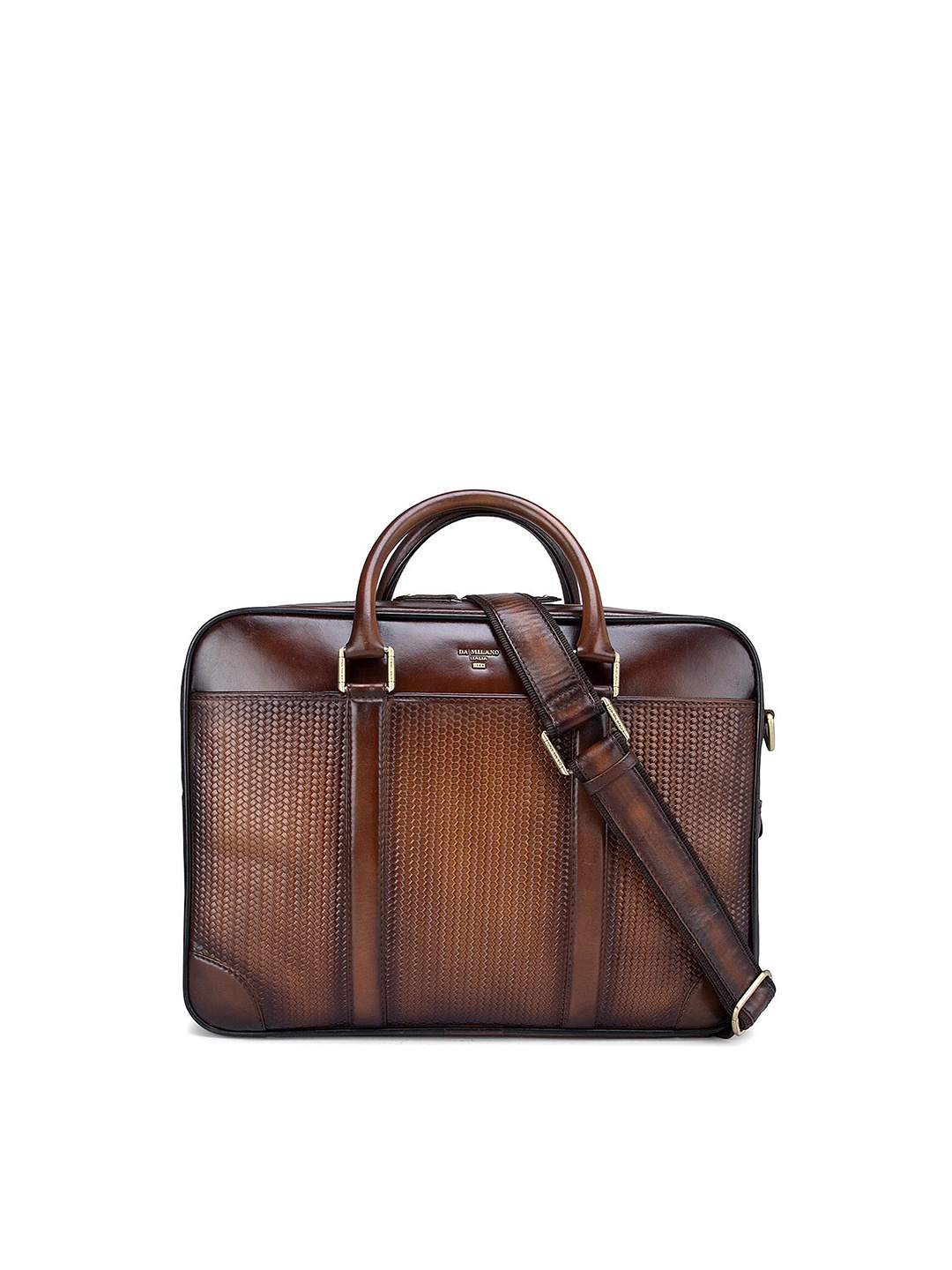 

Da Milano Men Textured Leather Laptop Bag, Brown