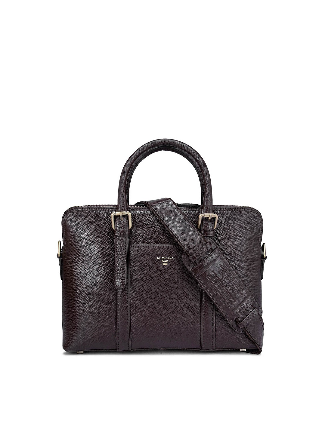 

Da Milano Men Textured Leather Laptop Bag, Brown
