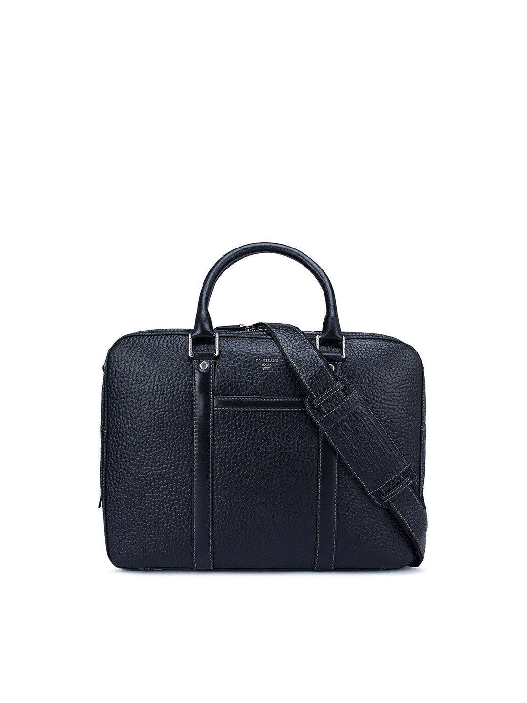 

Da Milano Men Textured Leather Laptop Bag, Navy blue