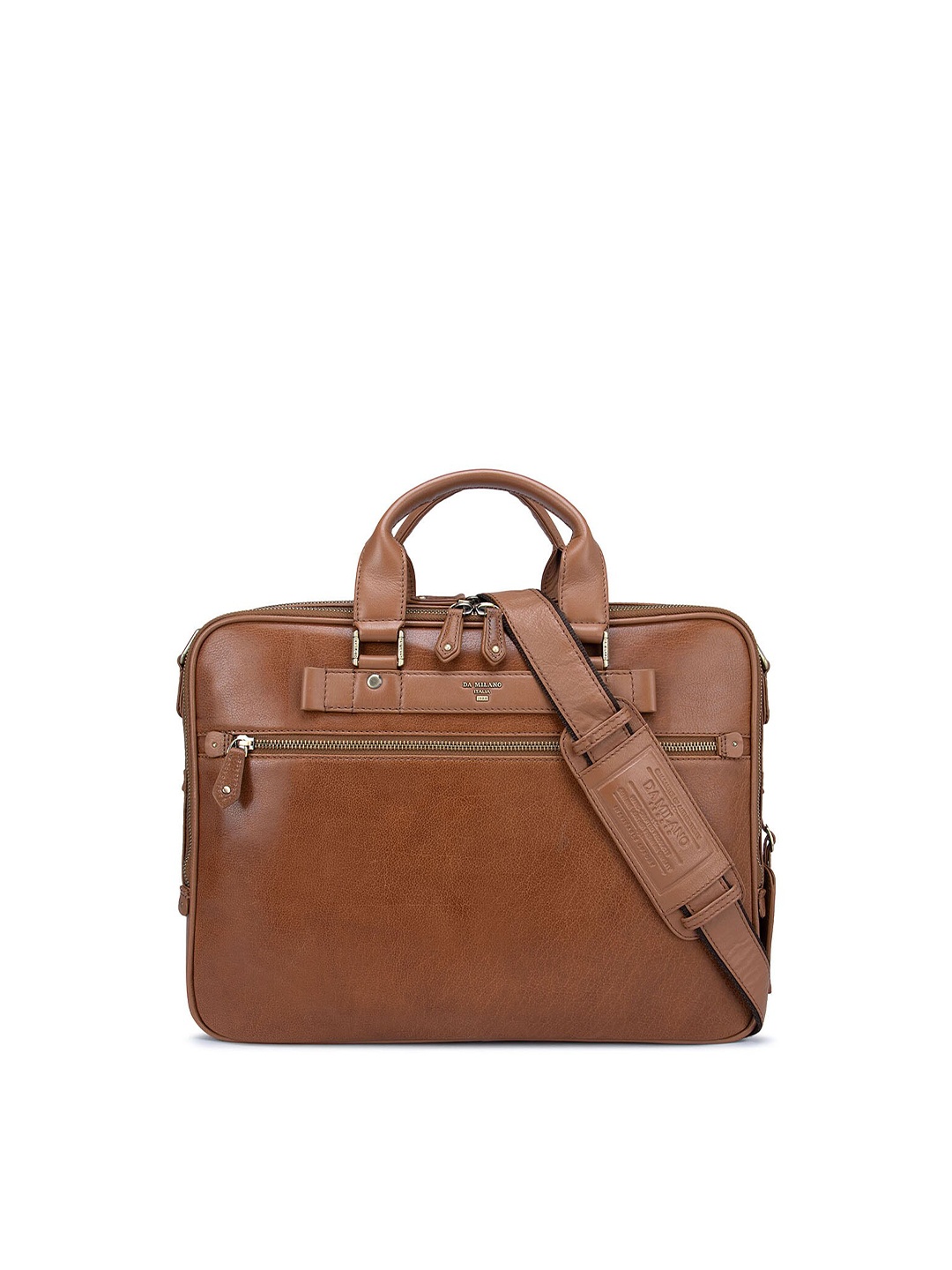 

Da Milano Men Textured Leather Laptop Bag, Brown