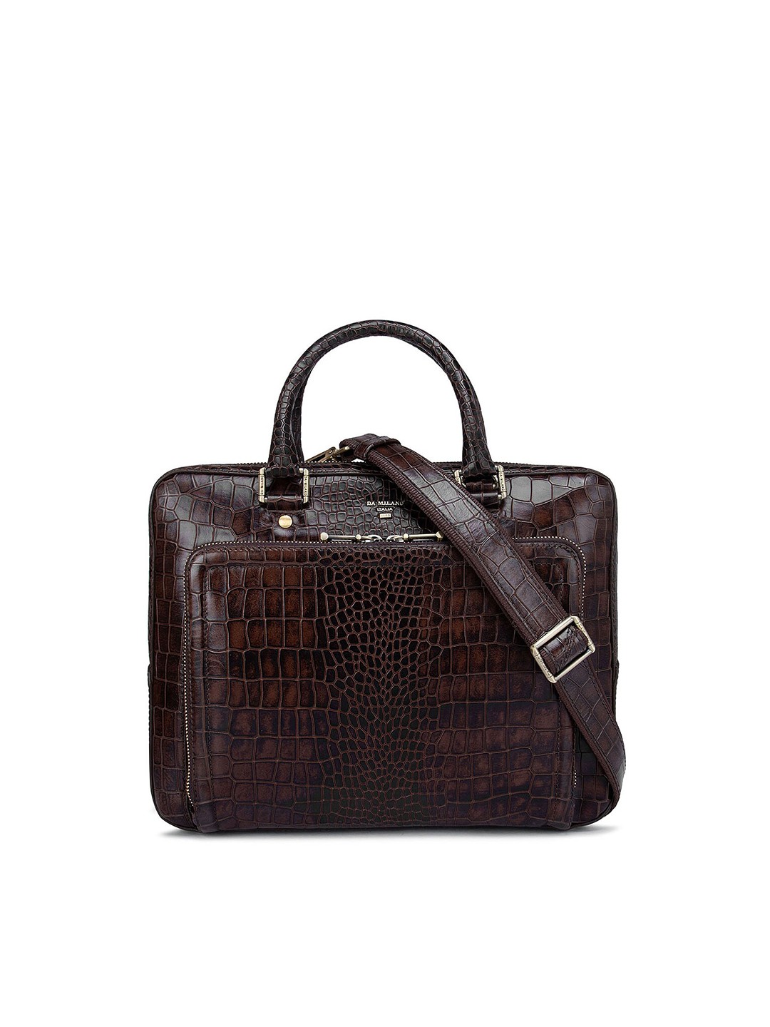 

Da Milano Men Textured Leather Laptop Sleeve, Brown