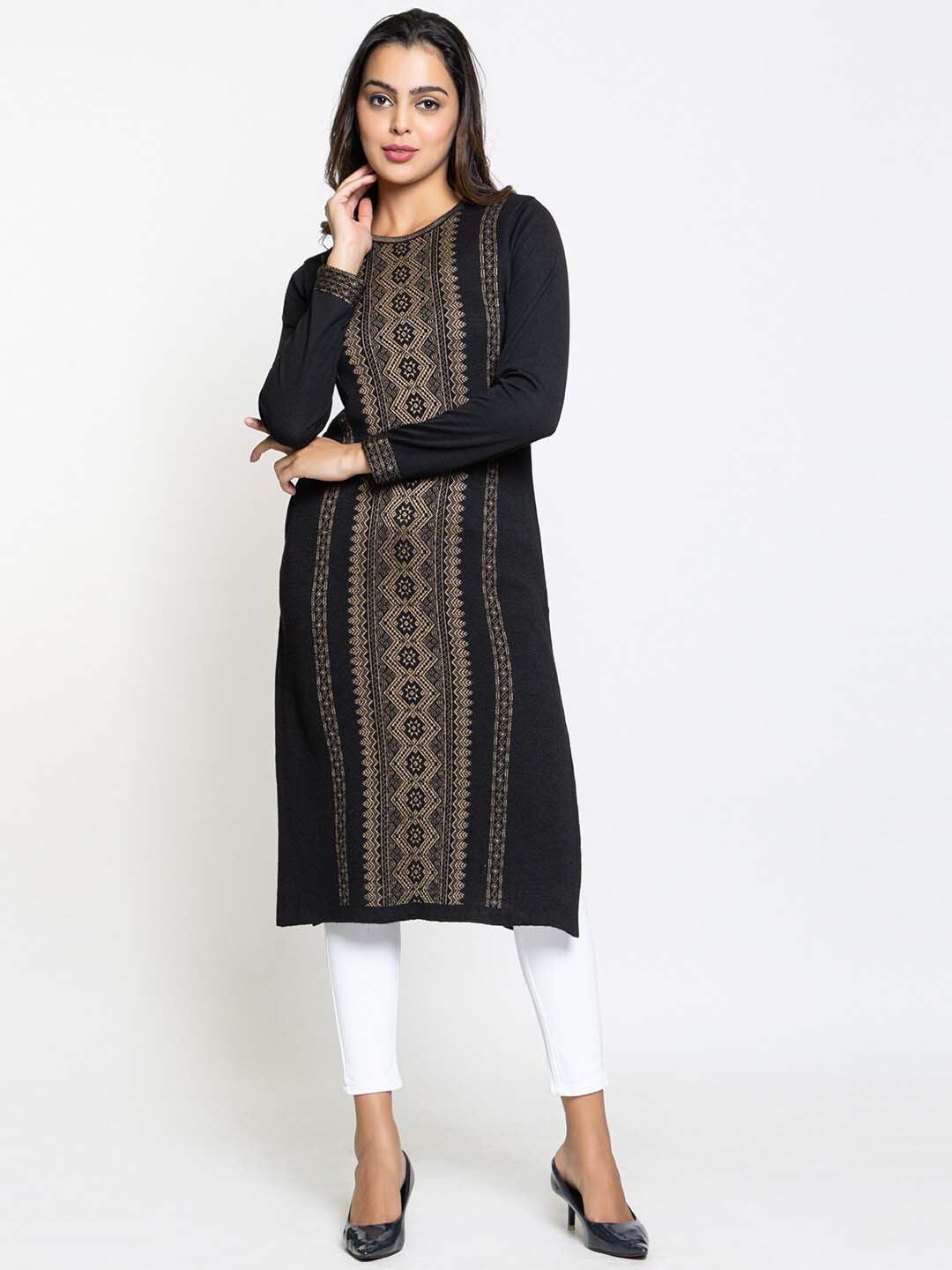 

KEIKO Women Ethnic Motifs Acrylic Maternity Kurta, Black