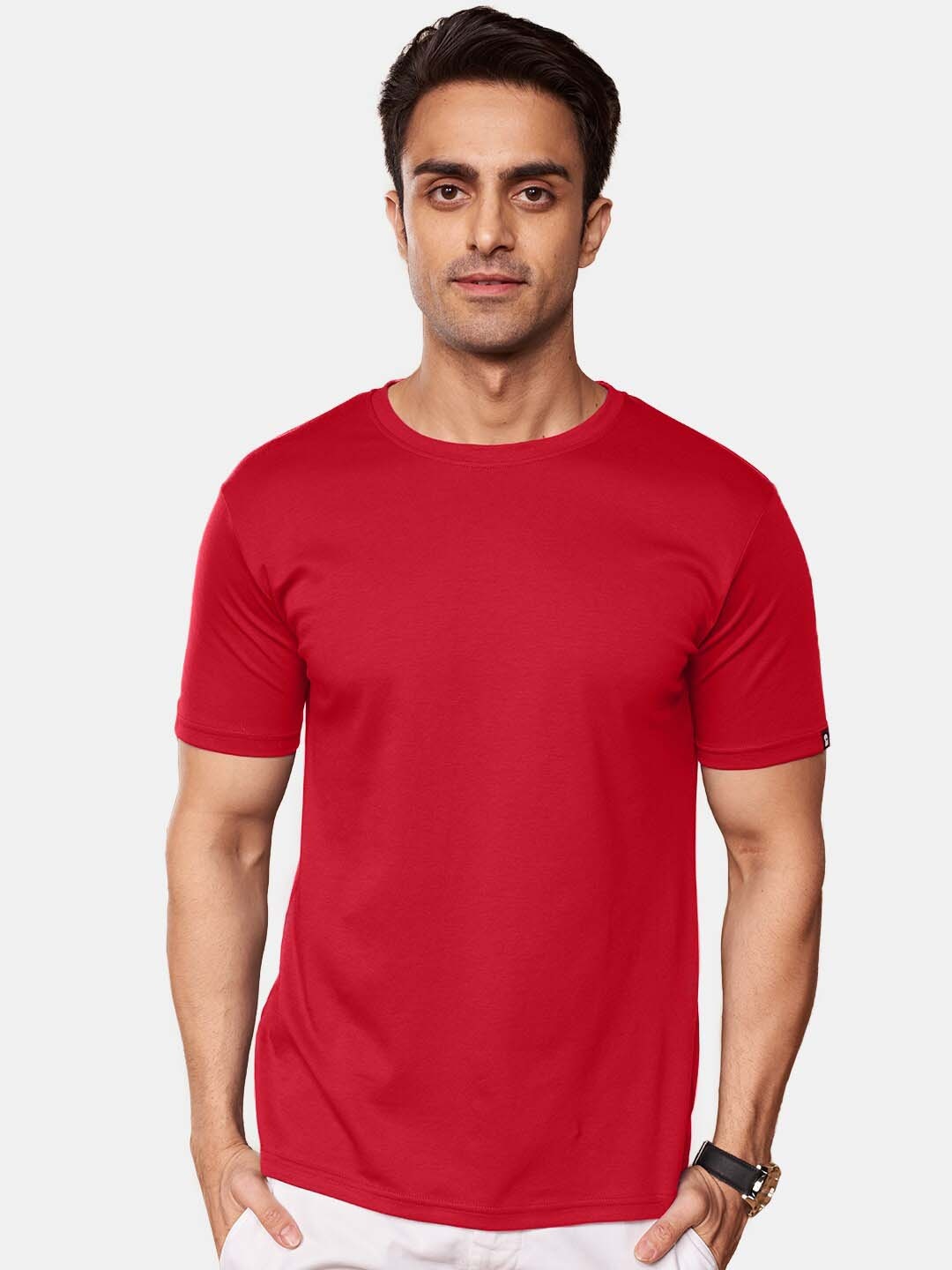 

The Souled Store Men Round Neck Cotton T-shirt, Red