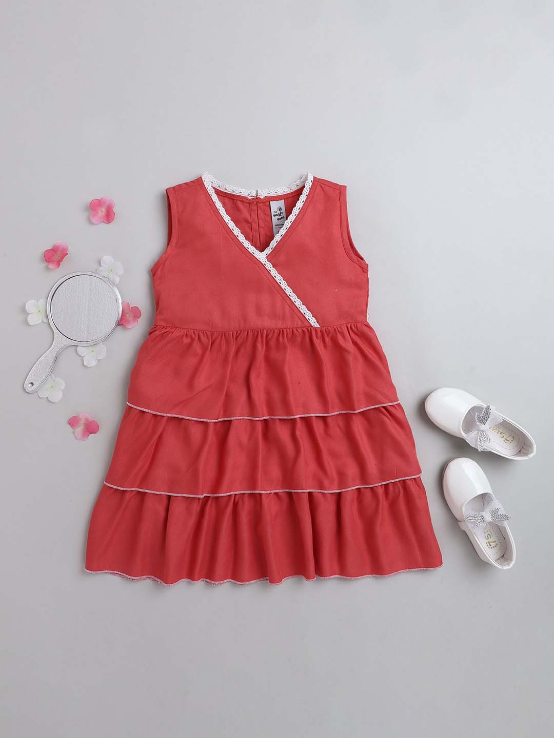 

The Magic Wand Girls Sleeveless Layered Dress, Red