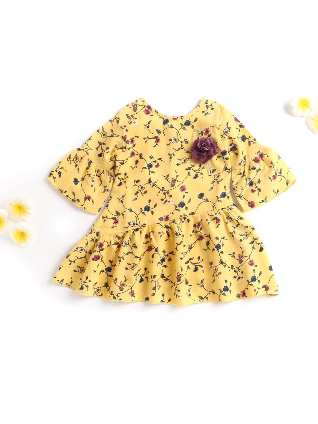 

The Magic Wand Girls Floral Printed A-Line Dress, Yellow