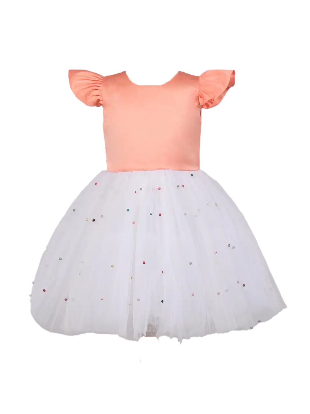 

The Magic Wand Girls Colourblocked Beaded Net Dress, Peach