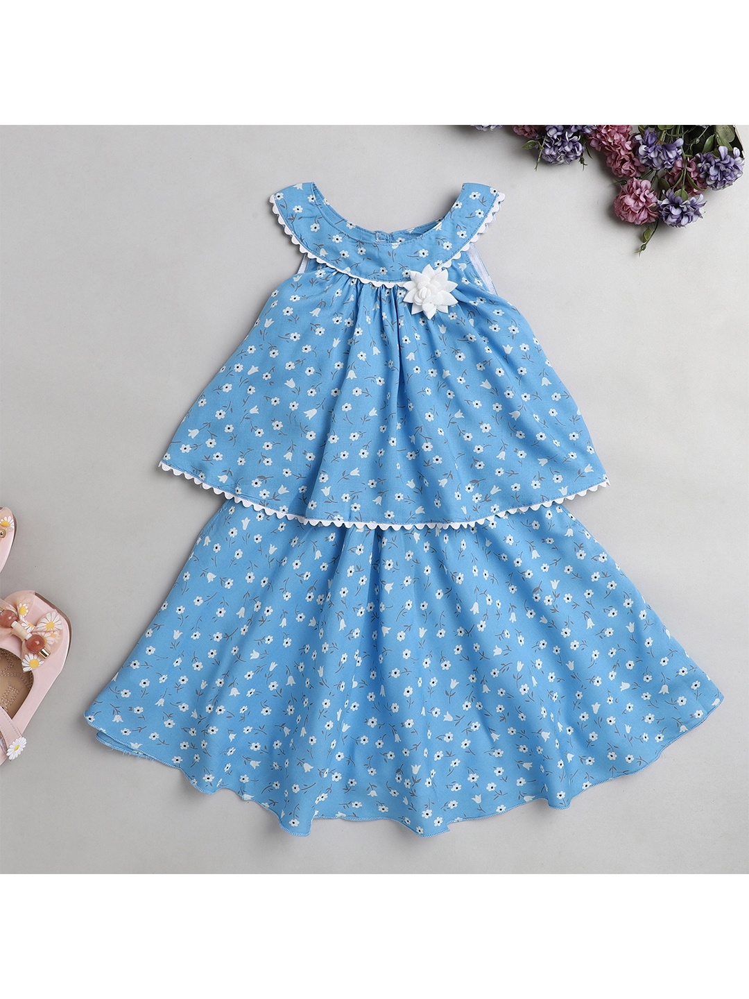 The Magic Wand Floral Halter Neck Layered A-Line Dress, Blue