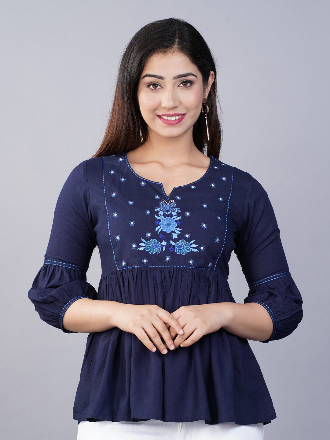 

NITVAN Embellished Empire Top, Blue