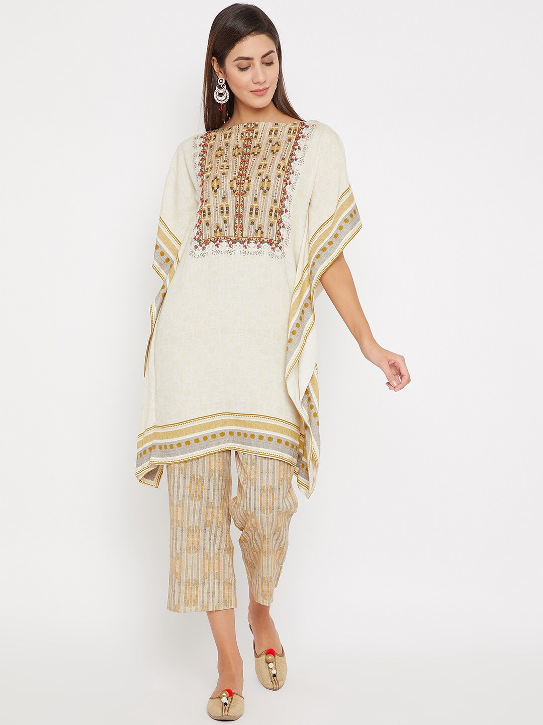 

The Kaftan Company Women Ethnic Printed Cotton Kaftan Kurta, Beige