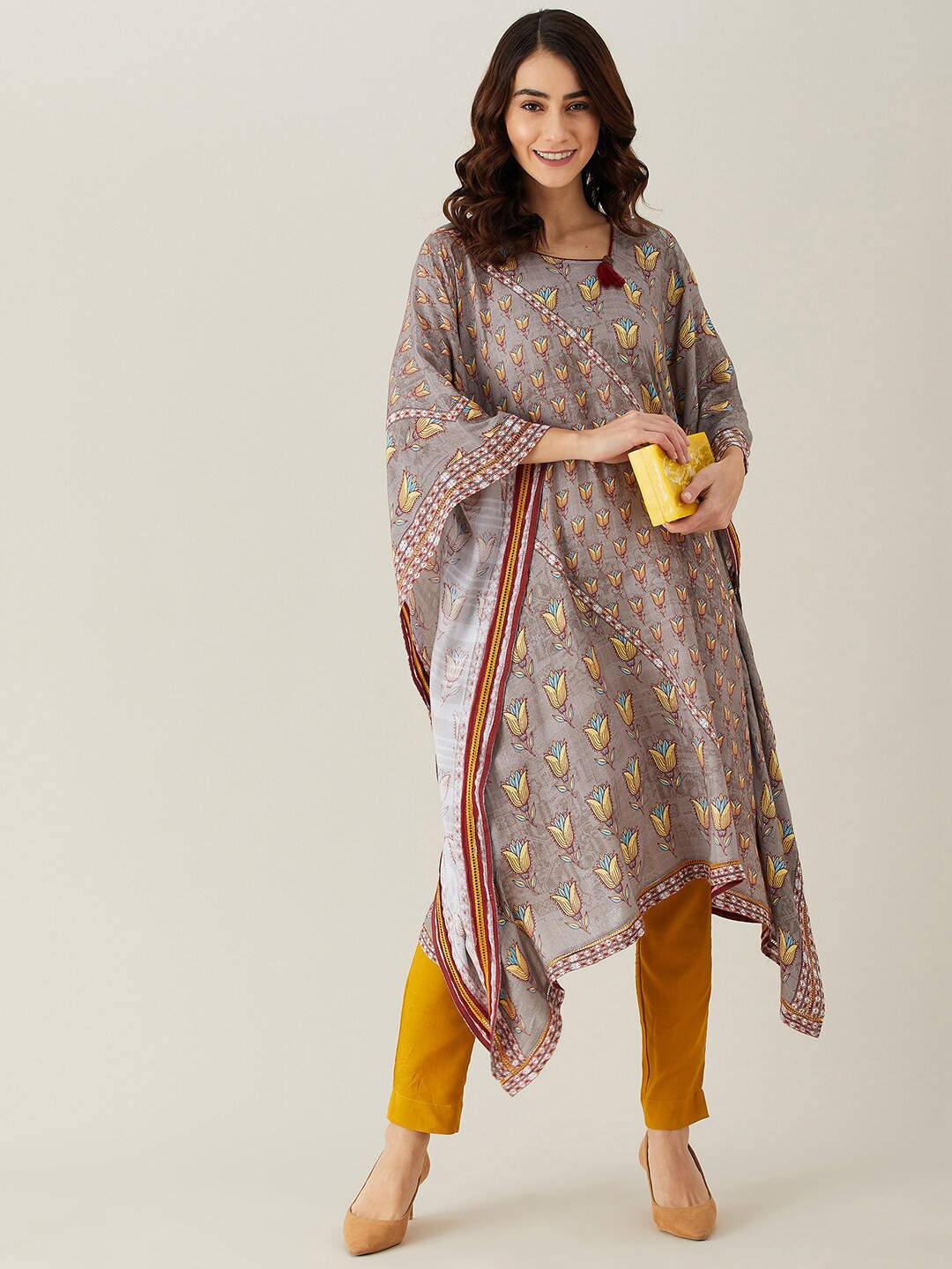 

The Kaftan Company Women Ethnic Printed Flared Sleeves Kaftan Kurta, Grey