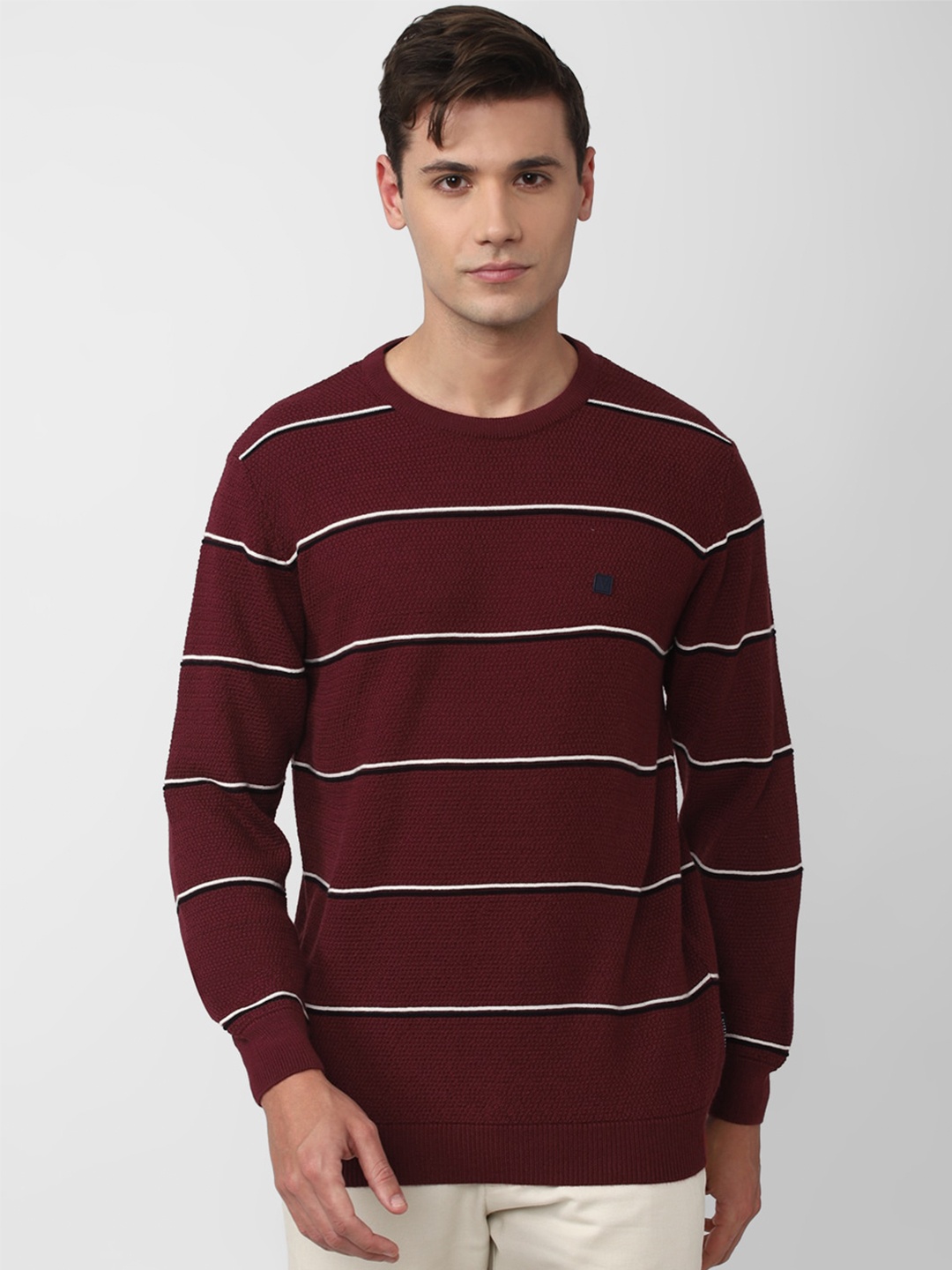 

Van Heusen Sport Men Striped Pullover, Maroon