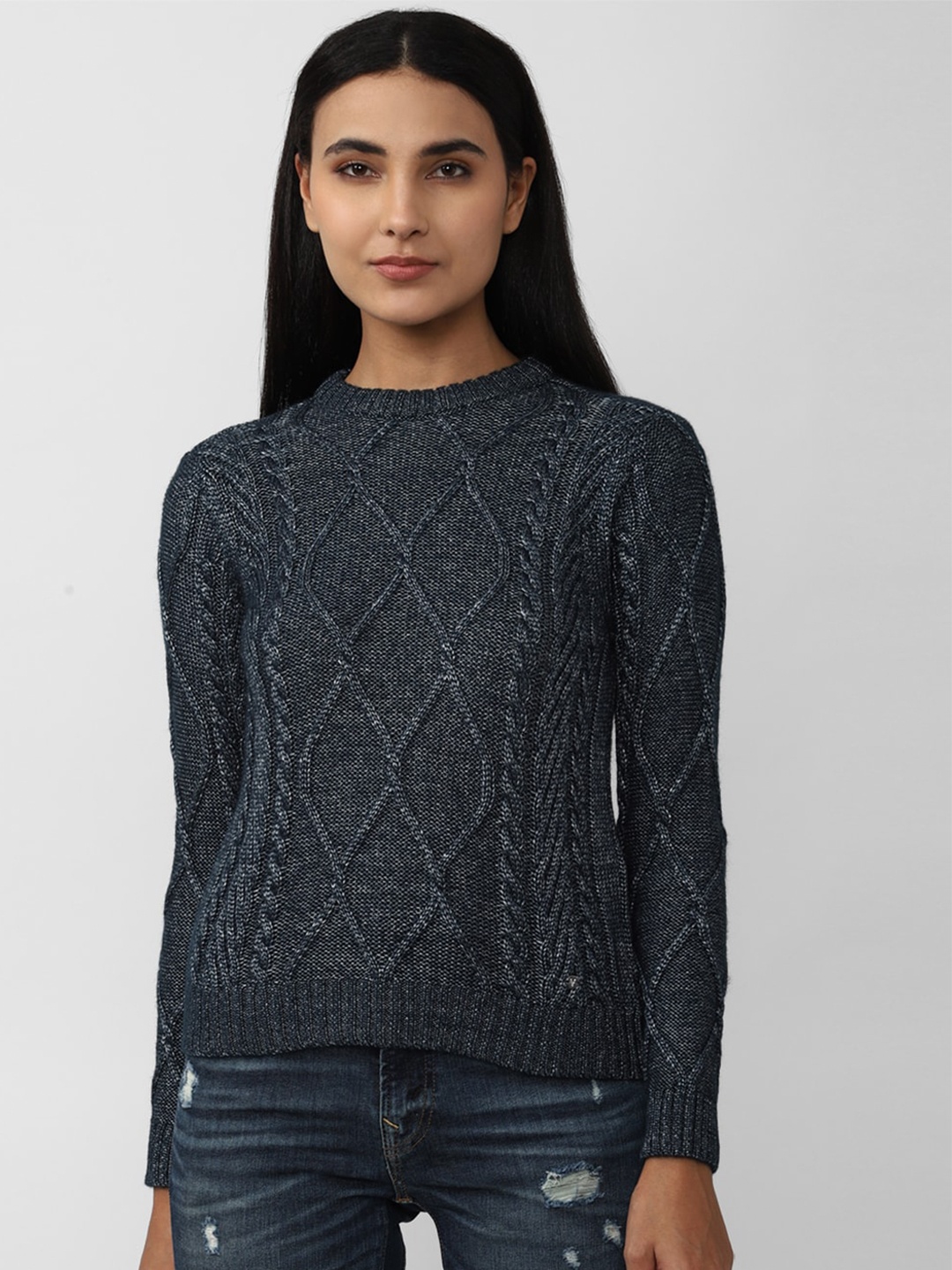 

Van Heusen Woman Cable Knit Cotton Pullover Sweater, Navy blue